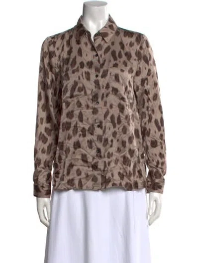 Pre-owned Anine Bing Silk Animal Print Button-up Top In Brown