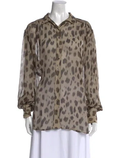 Pre-owned Anine Bing Silk Animal Print Button-up Top In Neutral