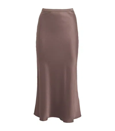 Anine Bing Silk Bar Midi Skirt In Brown