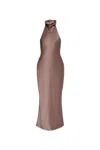 Anine Bing Eliana Drapey Halter Neck Silk Dress In Brown