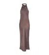 Anine Bing Eliana Drapey Halter Neck Silk Dress In Brown