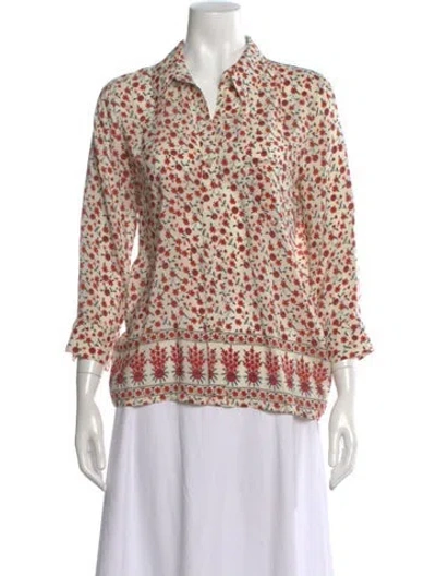 Pre-owned Anine Bing Silk Floral Print Top In Neutral