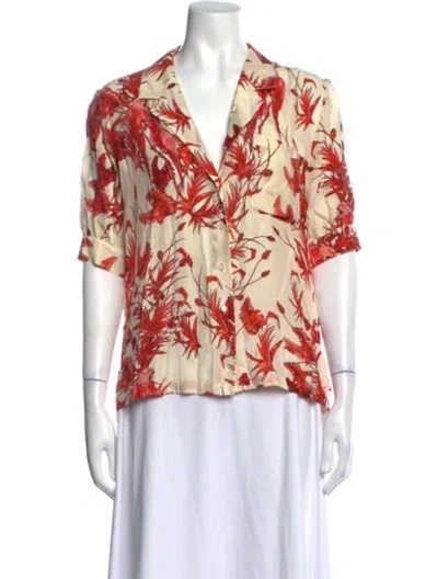 Pre-owned Anine Bing Silk Floral Print Top In Neutral