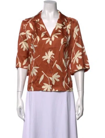 Pre-owned Anine Bing Silk Floral Print Top W/ Tags In Orange