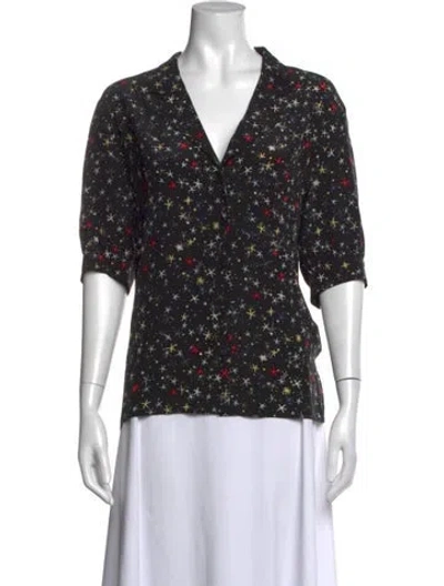 Pre-owned Anine Bing Silk Graphic Print Top In Black