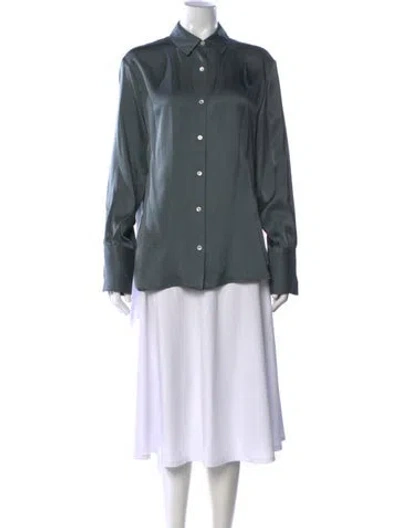 Pre-owned Anine Bing Silk Long Sleeve Button-up Top In Green