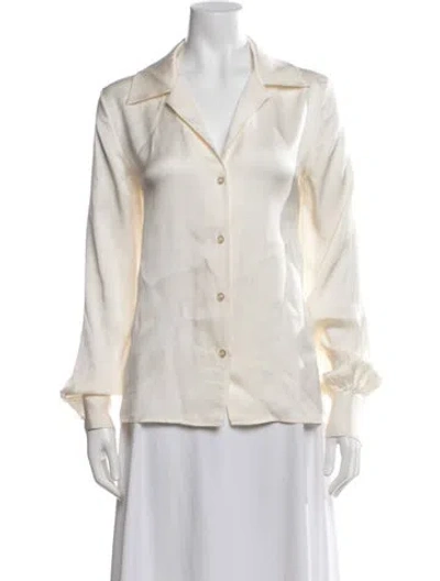 Pre-owned Anine Bing Silk Long Sleeve Button-up Top In Neutrals