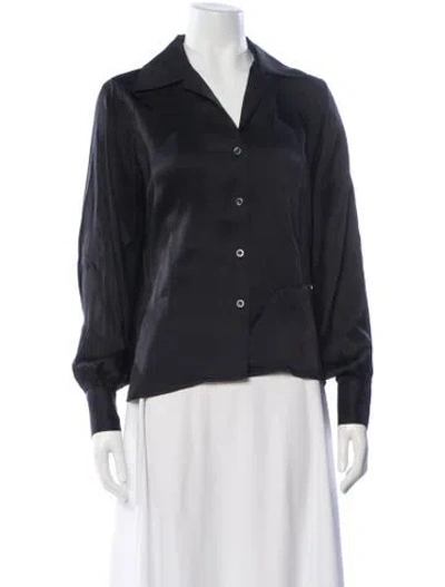 Pre-owned Anine Bing Silk Long Sleeve Top In Black