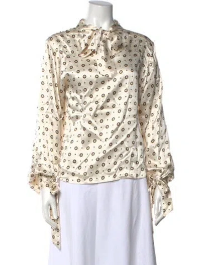 Pre-owned Anine Bing Silk Printed Blouse In White