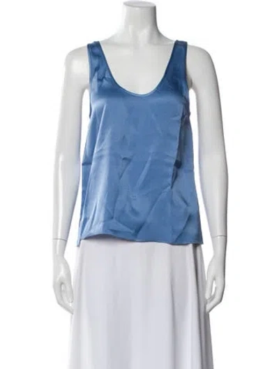 Pre-owned Anine Bing Silk Scoop Neck Top W/ Tags In Blue
