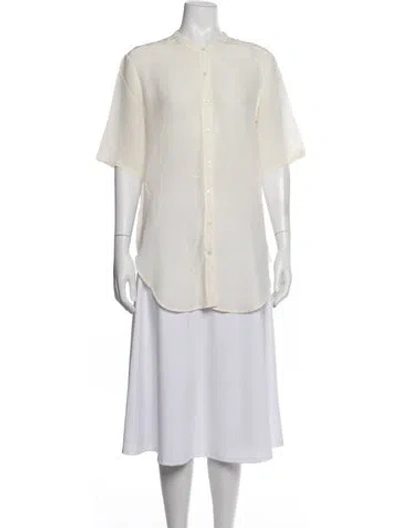 Pre-owned Anine Bing Silk Short Sleeve Button-up Top In Neutrals