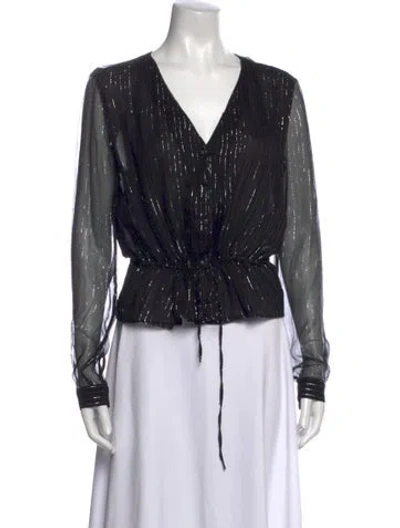 Pre-owned Anine Bing Silk Striped Blouse In Black
