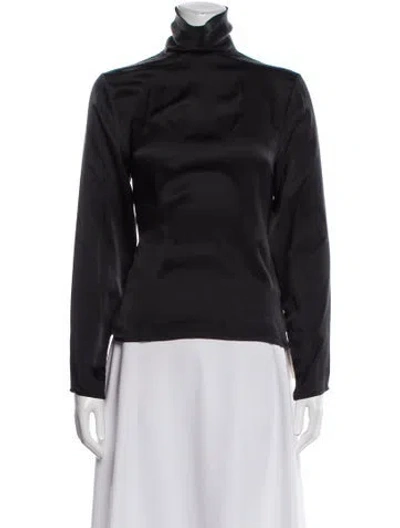 Pre-owned Anine Bing Silk Turtleneck Top In Black