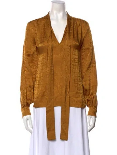 Pre-owned Anine Bing Silk V-neck Blouse In Gold