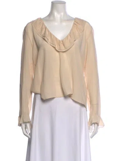 Pre-owned Anine Bing Silk V-neck Blouse In Neutral