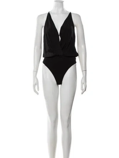Pre-owned Anine Bing Silk V-neck Bodysuit In Black