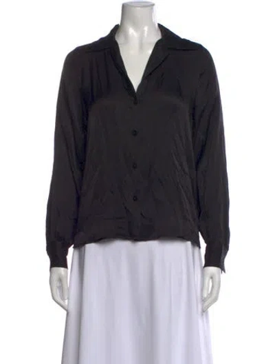 Pre-owned Anine Bing Silk V-neck Button-up Top In Black