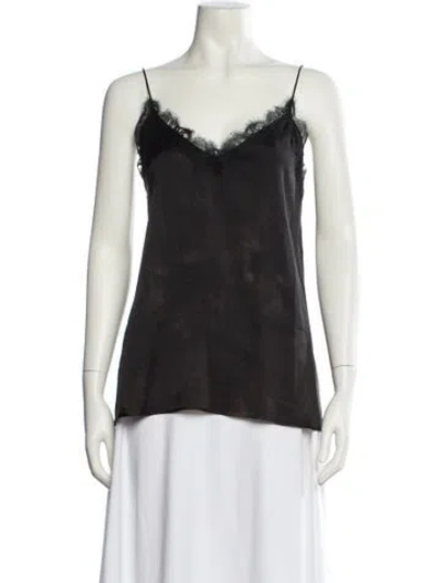 Pre-owned Anine Bing Silk V-neck Top In Black
