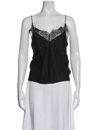 Pre-owned Anine Bing Silk V-neck Top In Black