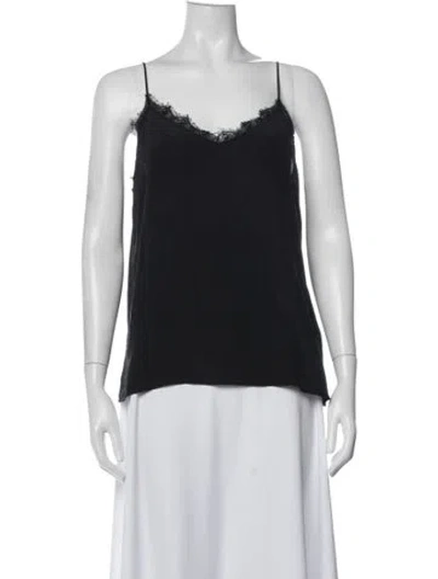 Pre-owned Anine Bing Silk V-neck Top In Black