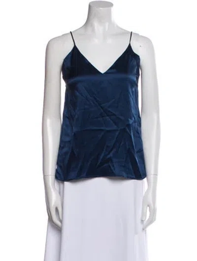 Pre-owned Anine Bing Silk V-neck Top In Blue