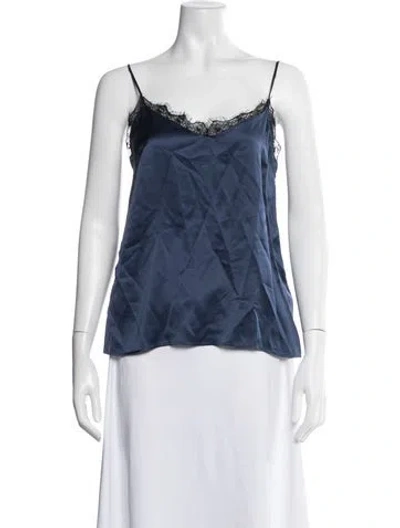 Pre-owned Anine Bing Silk V-neck Top In Blue