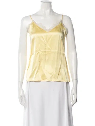 Pre-owned Anine Bing Silk V-neck Top In Yellow