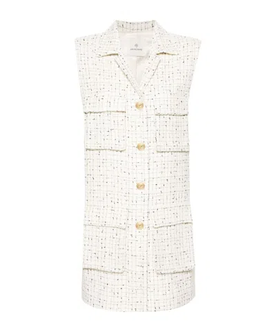 Anine Bing Single-breasted Tweed Gilet In White