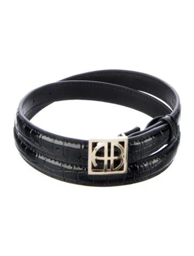 Pre-owned Anine Bing Skinny Embossed Leather Belt In Black