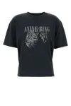 Anine Bing Washed Black T-shirt With Leopard Print In Black