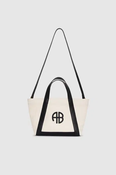 Anine Bing Small Cara Tote In Natural Canvas With Black In White