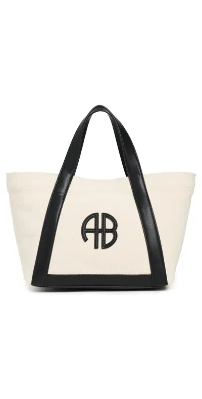 ANINE BING SMALL CARA TOTE NATURAL CANVAS W/ BLACK