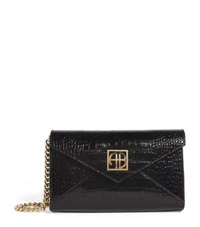 Anine Bing Small Croc-embossed Elly Clutch In Black