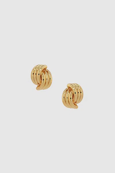 Anine Bing Small Crossover Ribbed Earrings In Gold In 14k Gold
