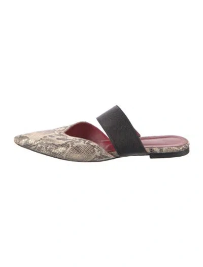 Pre-owned Anine Bing Snakeskin Animal Print Mules In Neutral
