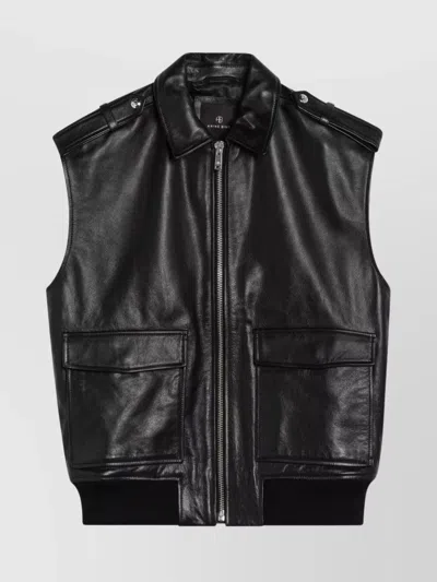 Anine Bing Sonnie Black Leather Gilet In Multicolor
