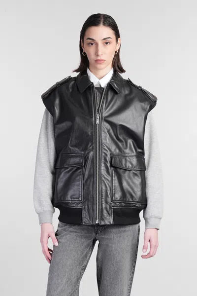 ANINE BING SONNIE VEST IN BLACK LEATHER