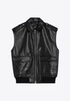 Anine Bing Sonnie Black Leather Gilet In Black