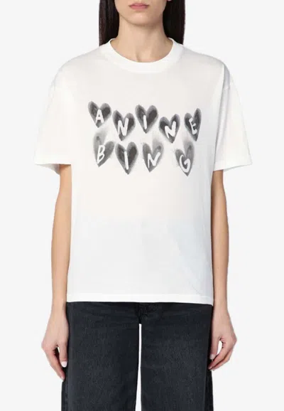 Anine Bing Spencer Hearts Crewneck T-shirt In White
