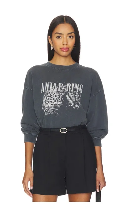 Anine Bing Spencer Leopard Sweatshirt In Black