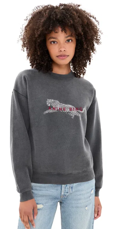Anine Bing Spencer Leopard Sweatshirt Washed Black In Multi
