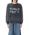 Anine Bing Spencer Sweatshirt Hearts In Washed Black In Black
