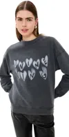 Anine Bing Spencer Sweatshirt Hearts In Washed Black In Washed Black