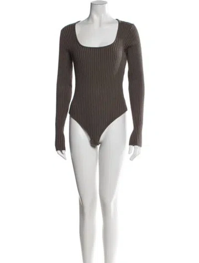 Pre-owned Anine Bing Square Neckline Long Sleeve Bodysuit In Gray