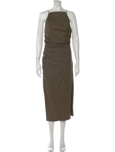 Pre-owned Anine Bing Square Neckline Midi Length Dress In Green