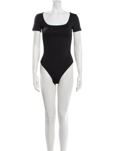 Pre-owned Anine Bing Square Neckline Short Sleeve Bodysuit In Black