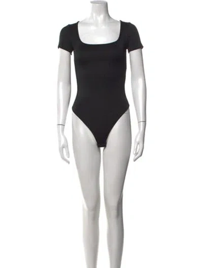 Pre-owned Anine Bing Square Neckline Short Sleeve Bodysuit In Black