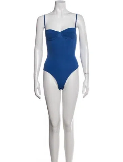 Pre-owned Anine Bing Square Neckline Sleeveless Bodysuit W/ Tags In Blue/white