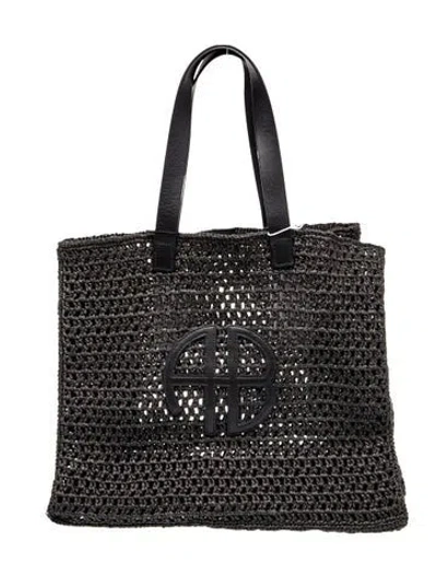 Pre-owned Anine Bing Straw Tote W/ Tags In Black