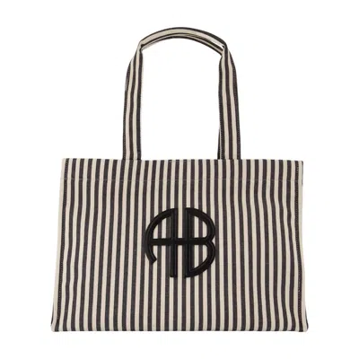 Anine Bing Striped Cotton Tote Bag In Black
